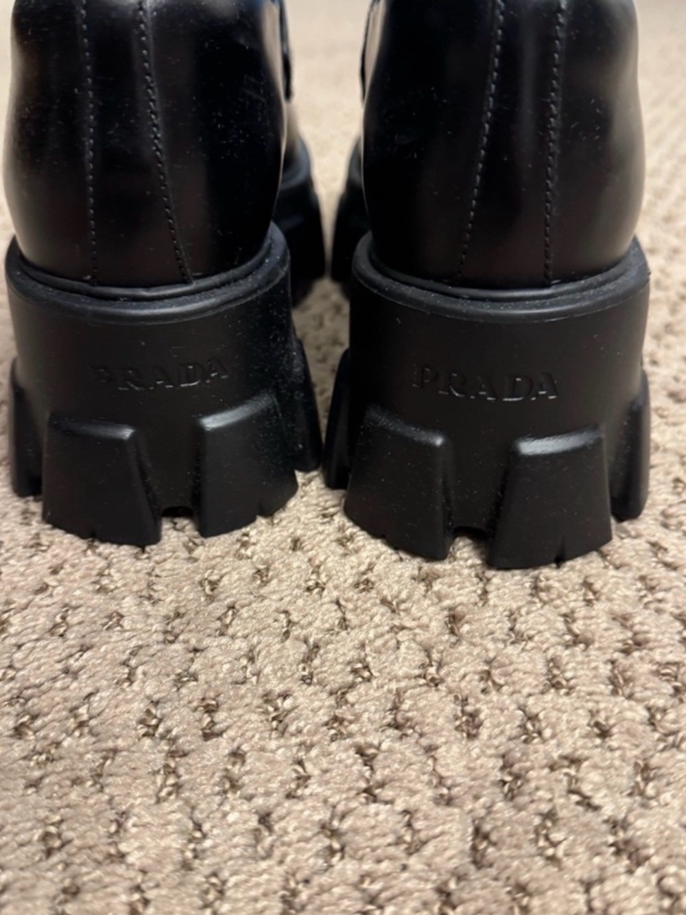Prada Black Leather Lug-Sole Penny Loafers with Triangular Logo - Picture 3 of 6